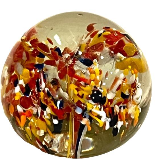 Studio Art GLASS PAPERWEIGHT Spotted Trumpet Flowers 2.5" Ball Pontil Bottom - Picture 6 of 6